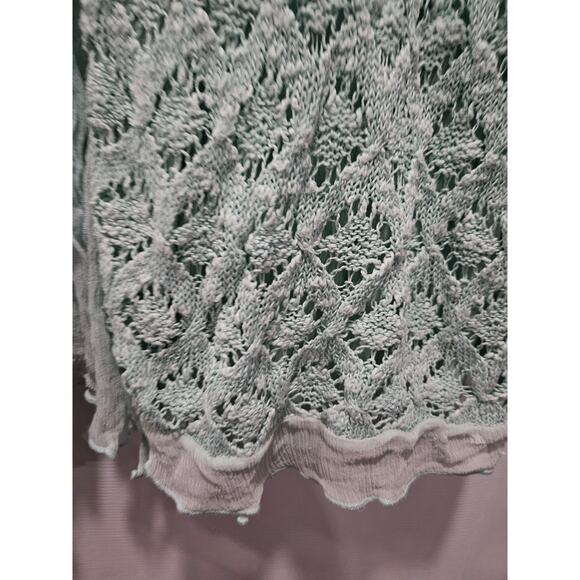 Soft Surroundings Pastel Green Teal Short Sleeve Cardigan Sweater Size M Crochet - Picture 7 of 12